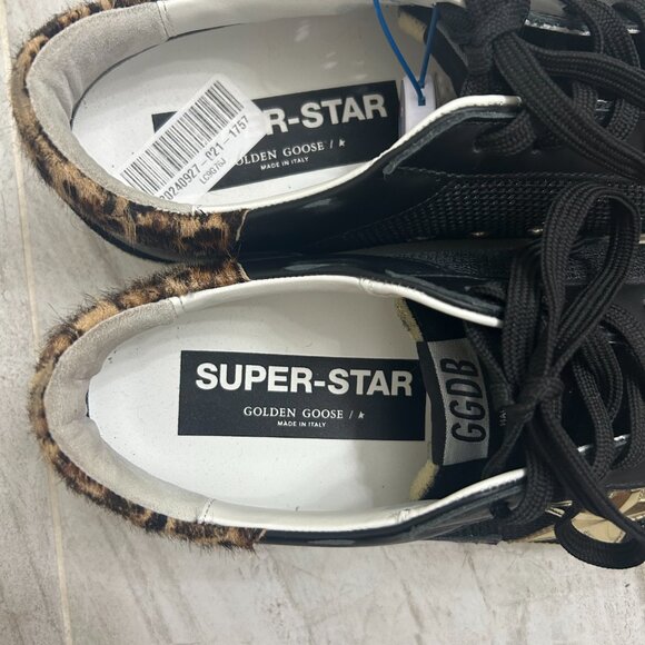 Golden Goose Superstar Black Leather/Mesh/Suede, Gold Star Leopard Heel  EU 40 - Picture 2 of 11